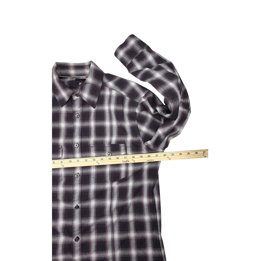 JF Ferrar Modern Fit Men's Medium Burgundy Plaid Long Sleeve Button Up Shirt - Picture 3 of 12